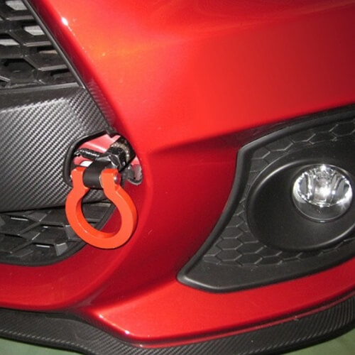 Red front-mounted tow hook